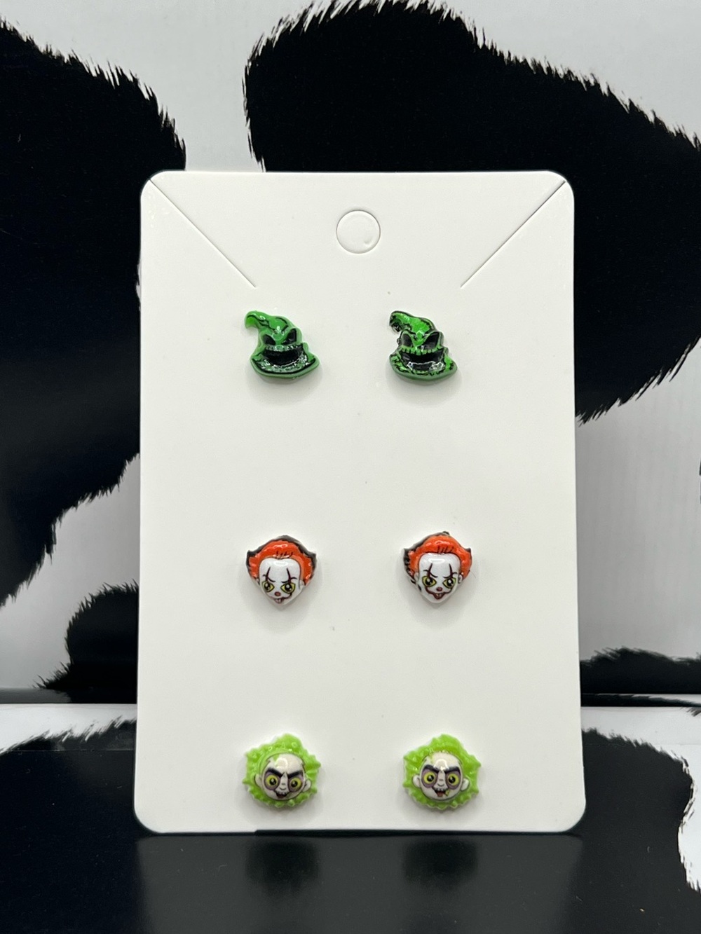 🎃 3 Pairs Halloween Character Earring Studs Set - Green & Orange 💚🤡